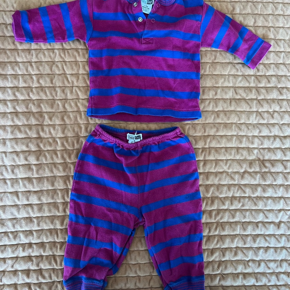 Vintage 90s GAP Kids Pajama Set - Pink and Blue Stripes